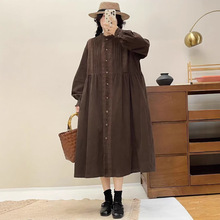 日系女装娃娃裙森系灯芯绒连衣裙文艺复古森女风花边压褶秋冬裙子