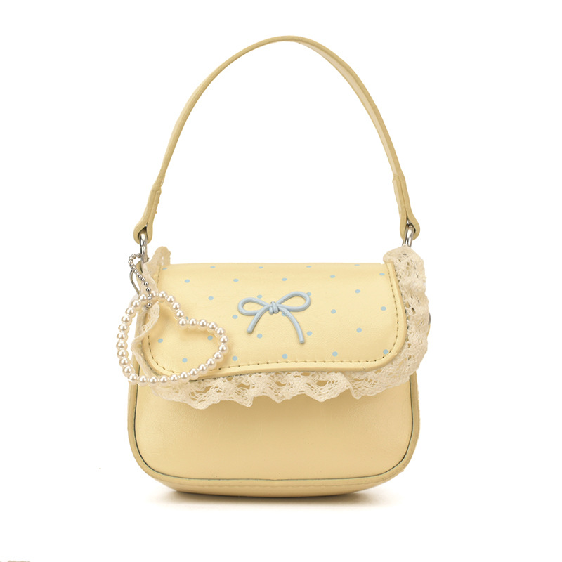 Pequeño bolso de arco de encaje fresco y dulce, mini bolso de hombro de chicas encantador, bolso para niños.