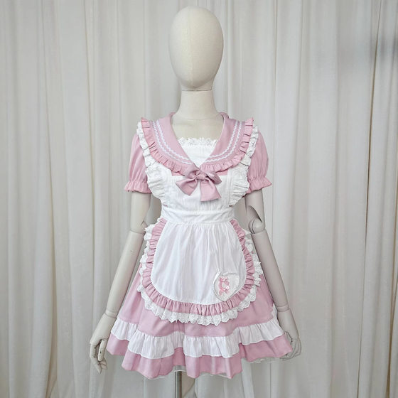 New Japanese Style Preppy Style Maid Outfit Short-Sleeved Girl Sailor Suit Cos Cute Soft Girl Maid Suit Dress