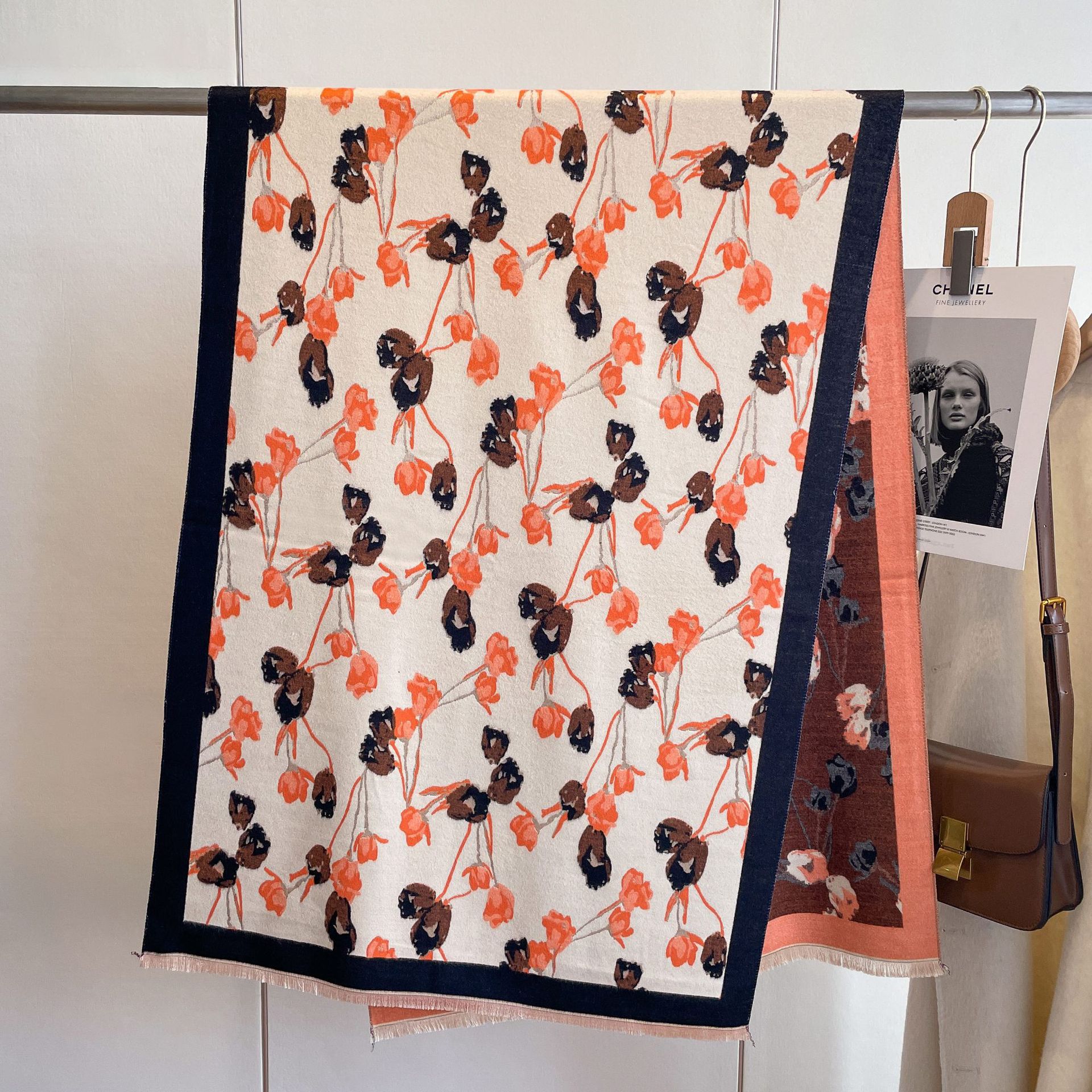 2023 nuevo clásico rosa estilo coreano versátil estudiante bufanda de cachemira engrosada de las mujeres habitación con aire acondicionado bufanda caliente