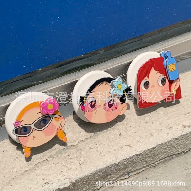 Rotating Cute Cartoon Girl Design Magsafe Magnetic Stand with Super Strong Adsorption for Desktop, Extendable Airbag for Women