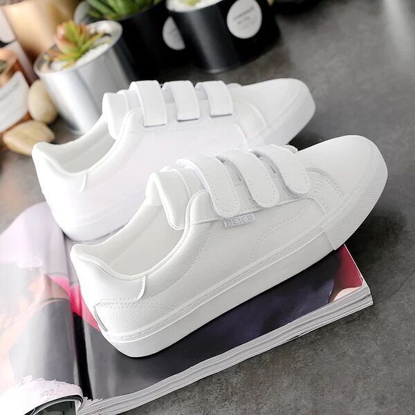 Spring and Autumn New Breathable White Shoes Women's Shoes Student All-match Velcro Board Shoes Basic Western Style White Shoes Single-layer Shoes for Women
