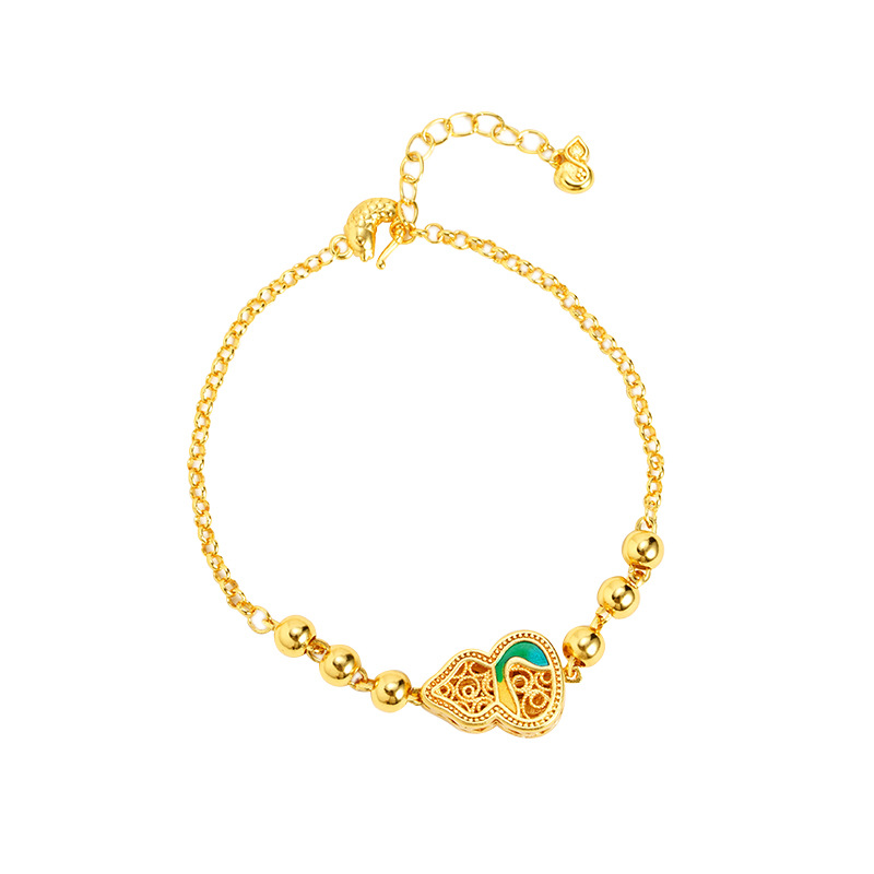 Nuevos productos vietnamitas oro de arena retro hueco filamento tres cuentas calabaza pulsera mujer lujo ligero de alta calidad joyas no se desvanecen