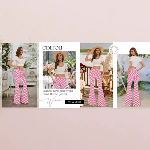 Cross-Border European and American Style Y2K Plaid Flared Jeans, High-Waisted, Slimming, Wide-Leg, Slightly Flared, Amazon Bestseller