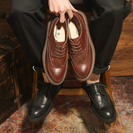 2026新款皮鞋韩版男鞋真皮高端韩版复古休闲低帮布洛克英伦皮鞋