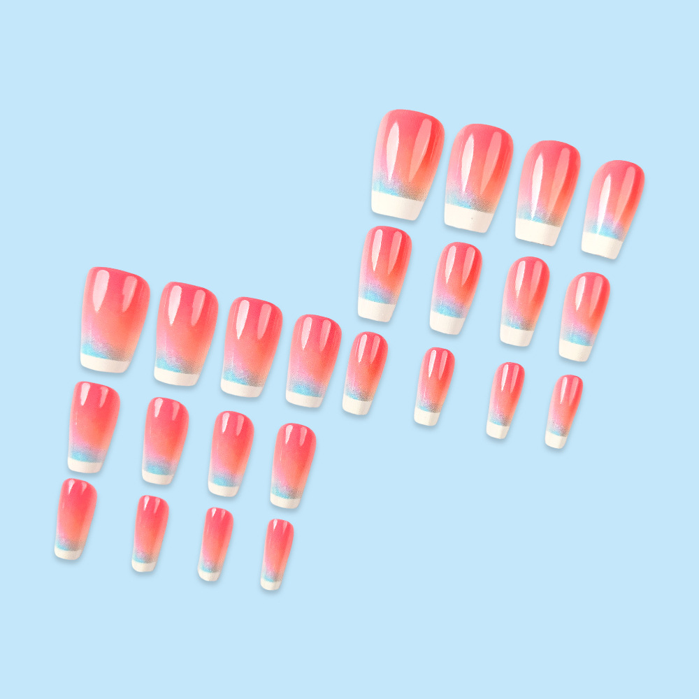 Starry Sky White French Uñas de uñas Parche de uñas degradado rojo Producto terminado Venta caliente transfronteriza Armadura de desgaste de escalera corta