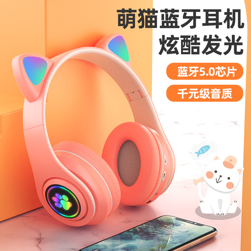 Audífonos B39 con Orejas de Gato y Luz Intermitente, Bajos Profundos, Audífonos Inalámbricos Bluetooth Plegables, Disponibles en Stock