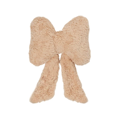 Plush Car Headrest and Lumbar Support with Cute Bow Ribbon, Car Neck Pillow, Lumbar Support Cushion, Car Seat Cushion (Waist support) - rabbit-fur-embroidered-bow-ribbon-headrest-khaki