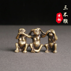 純黃銅三不猴桌面擺件不問不說不聽創意茶寵工藝品擺飾老銅器批發