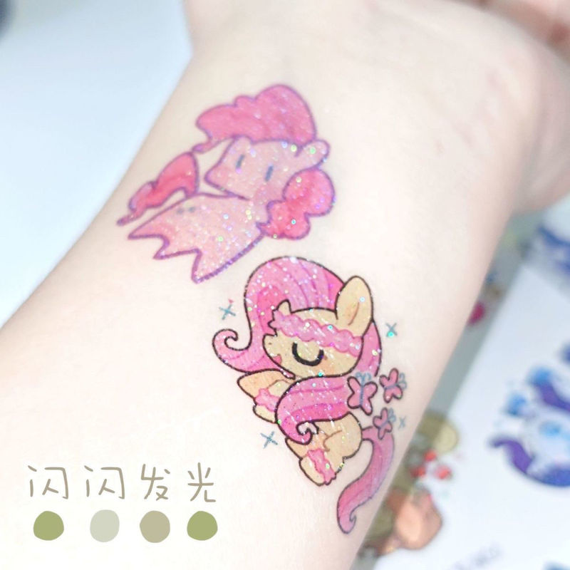 Glitter Cartoon Cute Dopamine Waterproof Pony Polly Children Tattoo Sticker Girl Long-lasting Simulation Non-toxic