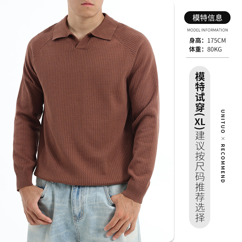 Hombre gaviota cuello polo jersey de punto de negocios casual jersey estampado suéter de manga larga suéter hombre otoño invierno