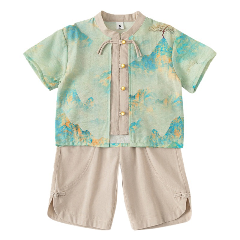 Bangchoan ropa para niños Hanfu dos piezas set de verano antiguo estilo Tang vestido tinta set de niños ropa de bebé image 1