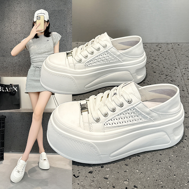 Mesh White Sneakers for Women 2026 Summer New Style Lightweight Breathable Popular Hollow Woven Thick-Soled Sports Casual Sneakers