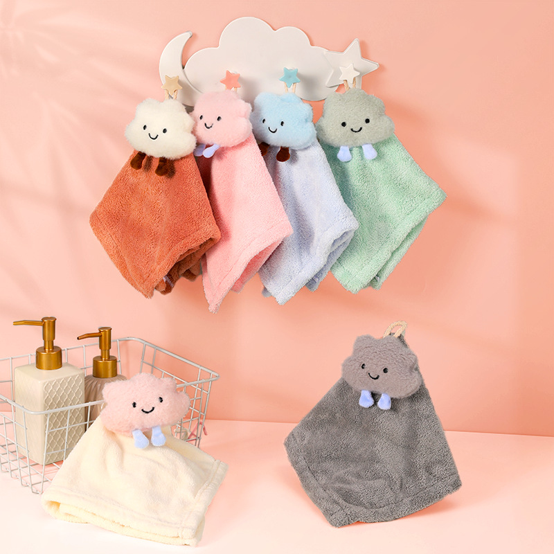 Toalla de mano colgando coral de lana de dibujos animados de animales toalla de mano toalla absorbente de baño toalla de mano
