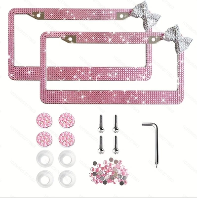 protector, license plate holder, License plate holder/license plate holder - pink-white-bow-two-piece-set