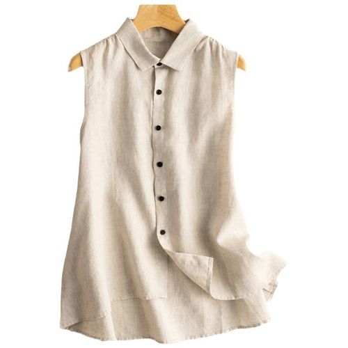 New Style Sleeveless Linen Shirt, Literary Retro Solid Color Cotton-Linen Top for Women, Summer Loose Linen Material Blouse