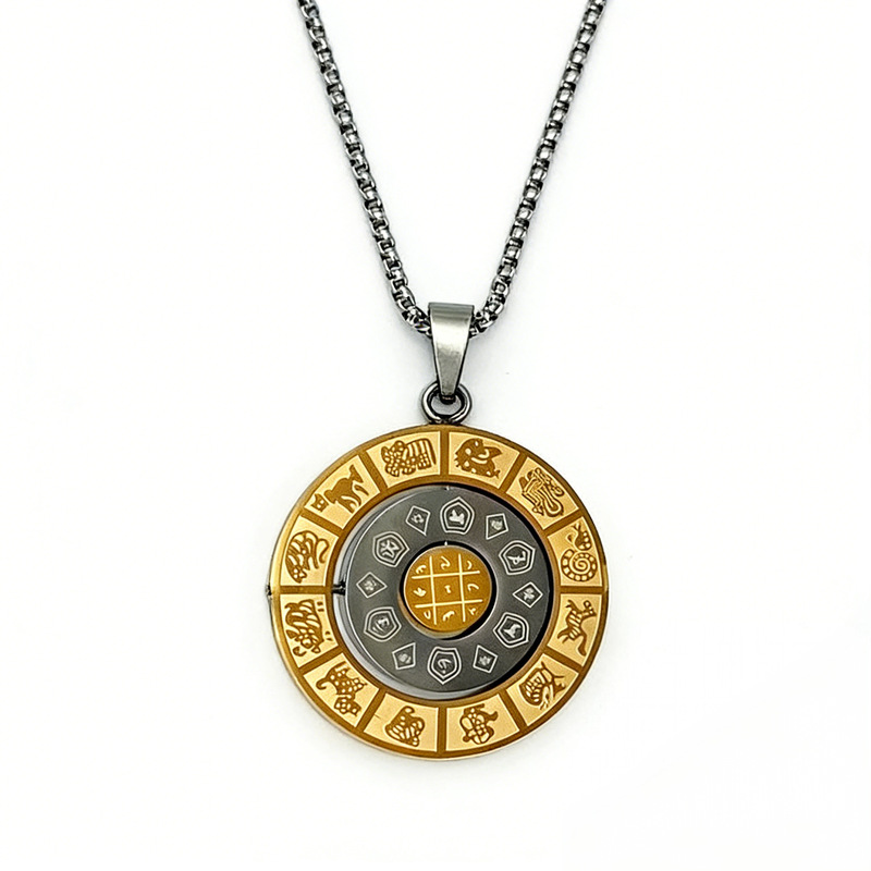 New Stainless Steel Buddha Amulet, Direct Supply from Manufacturer, Zodiac Sign Rotatable Nine-Square Bagua Pendant Necklace, Titanium Steel
