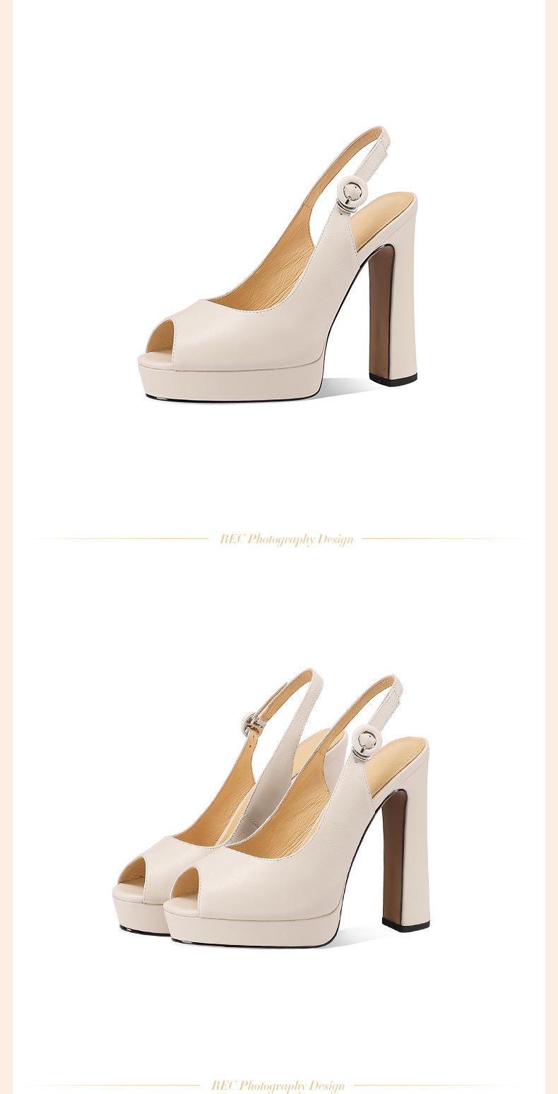 Sandal cao gót nữ hở mũi quai ngang da thật đế platform gót 14 cm — Đen 14cm chi tiết 6