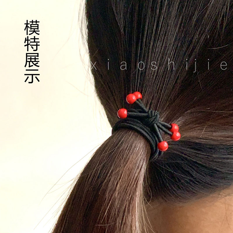 Cuerda de pelo Corea del Sur simple tres en uno banda de goma de cuentas Rojas niños adultos banda de pelo lindo cubierta de cuero pequeñas cuentas de colores tocado cuerda de pelo