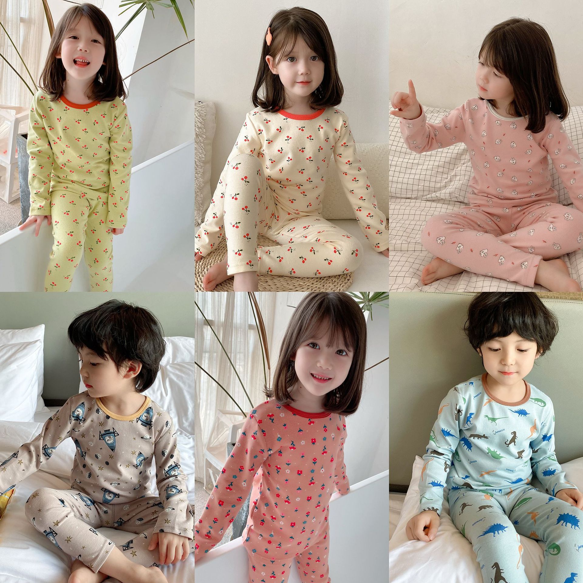 New Autumn and Winter Children's Thermal Underwear Set, Baby Brushed Cotton Underwear Set, Boys and Girls Printed Base Layer