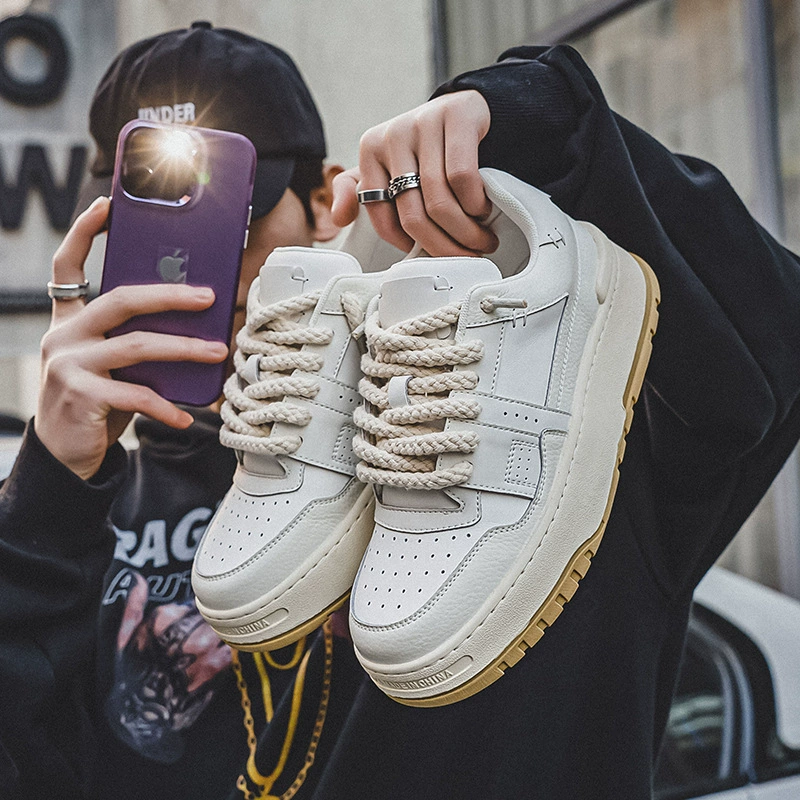 Летние мужские кроссовки на толстой подошве, белые туфли, толстые шнурки, уличная ретро-обувь для мужчин, оргазмические туфли.