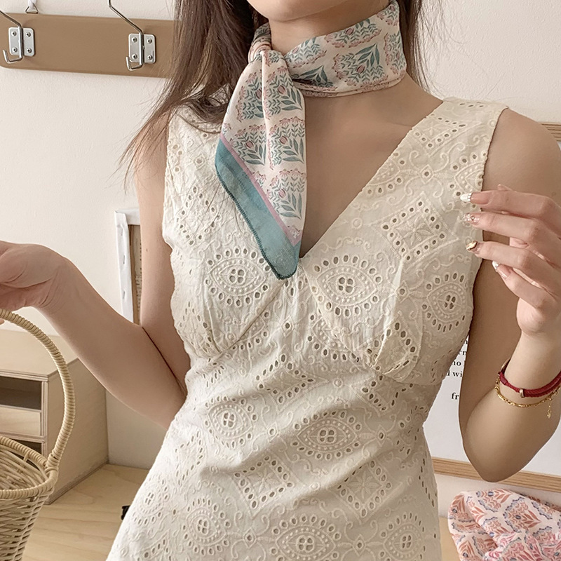 Bufanda de seda, bufanda cuadrada pequeña, bufanda de seda, arte coreano, pañuelo de todo fósforo, niña de verano, bufanda pequeña decorativa