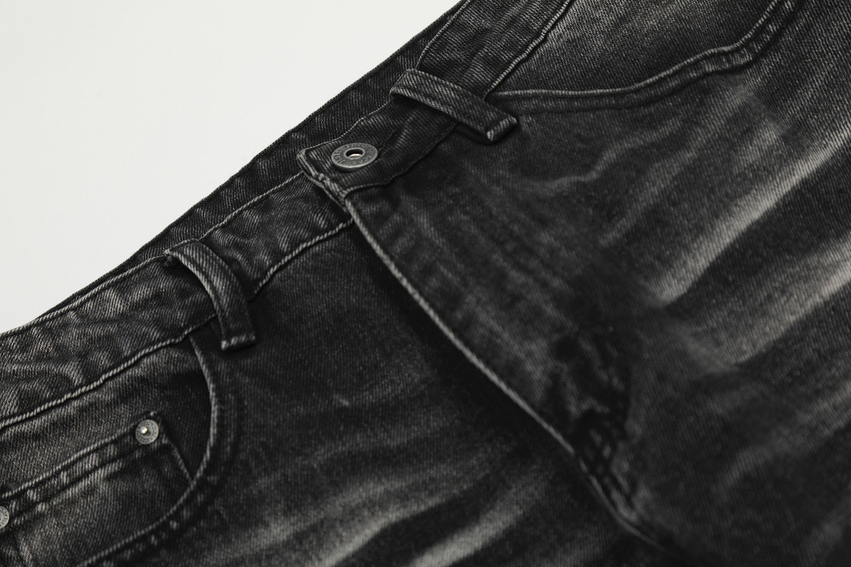 Curved Wash Distressed Slimming Jeans American Style High Street Slightly Flared mid Waist Long Non-Stretch Softener_mkmklike.com