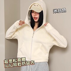 LULU同款2025新款摇粒绒加绒连帽保暖抓绒衣休闲卫衣外套拉链开衫