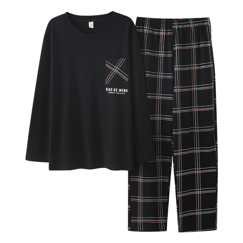 Pijamas de los hombres primavera y otoño fresco algodón manga larga delgada 2023 nuevo estilo coreano más tamaño simple juventud desgaste traje