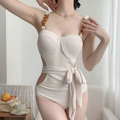 Ladies' Black High-End 2024 New Style One-Piece Bikini with Small Bust Contouring and Ab Cover for Vacation and Hot Spring Swimming