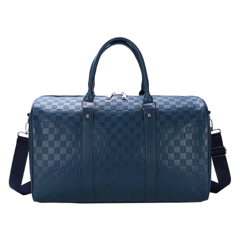 European and American Fashion Plaid Embossed Short-Distance Travel Bag Portable Large-Capacity Outing Luggage Bag Soft Leather Sports Fitness Bag