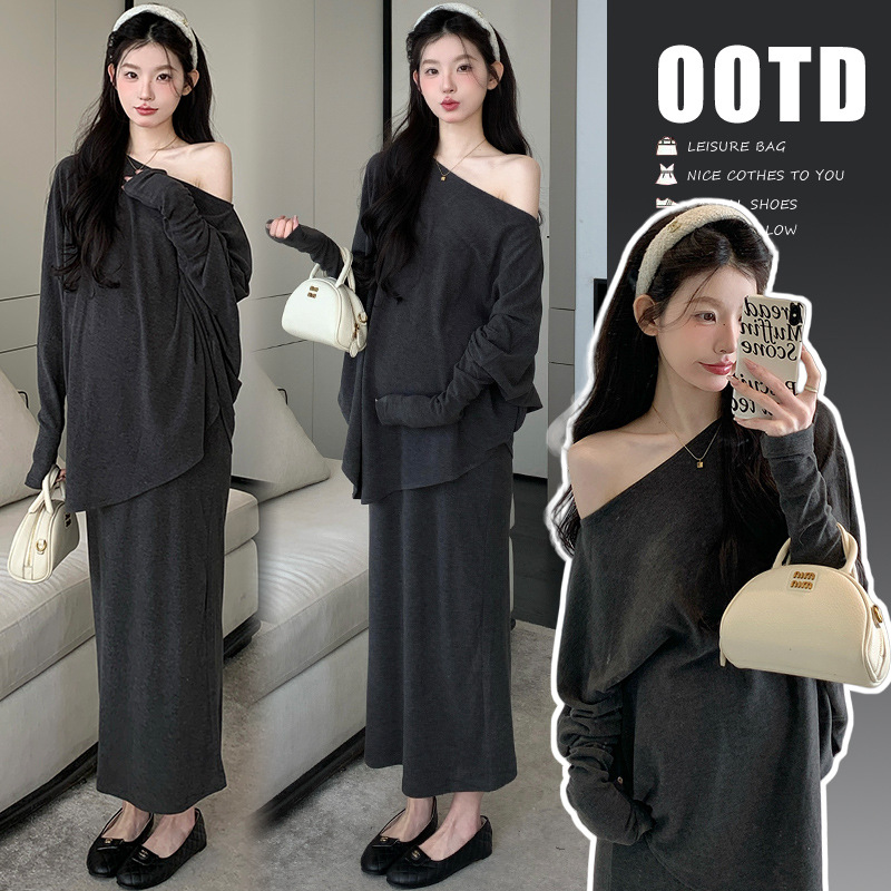 2025春夏套装韩版时尚辣妈纯棉上衣+半身裙两件套孕妇套装