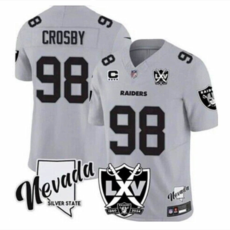 Джерси 2025 Football NFL Raiders Лас-Вегас Рейдерс 98, К Crosby Джентльмены и женщины