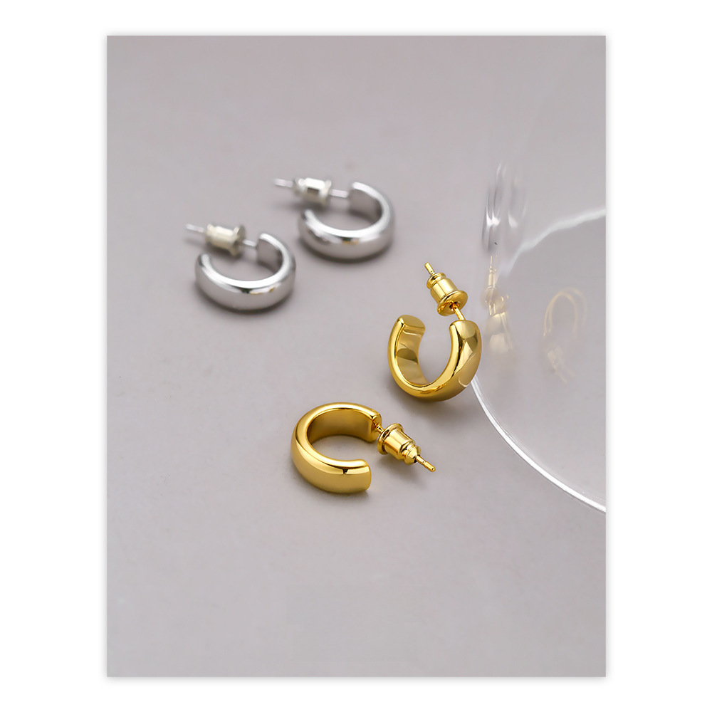 french-retro-factory-direct-925-silver-ear-ring-earrings-european-and-american-personality-elegant-c--type-plated-real-gold-copper-earrings