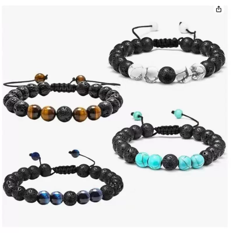 外贸饰品七脉合金手串七彩火山石松石虎眼瑜伽编织手链佛珠手镯