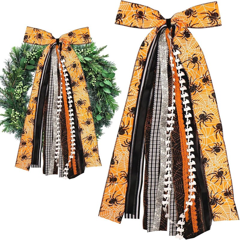 Thanksgiving Assorted Ribbon Bow Wreath Autumn Clip-On Wreath Ribbon Set Front Door Yard Porch Decoration