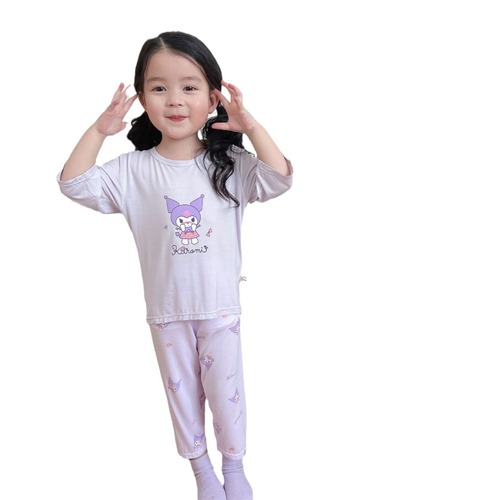 Tongbeijia boys and girls spring and summer home wear children's 50-count Ecoss three-quarter sleeves and nine-quarter pants suit