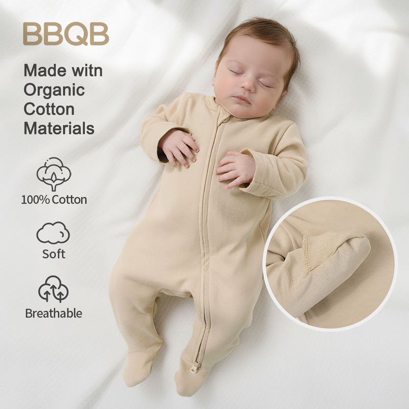 Bbqb Baby Jumpsuit with Hand and Foot Bag Baby Clothes Category a Long-Sleeved Zipper Crawler Suit Newborn Pure Cotton All Year Round