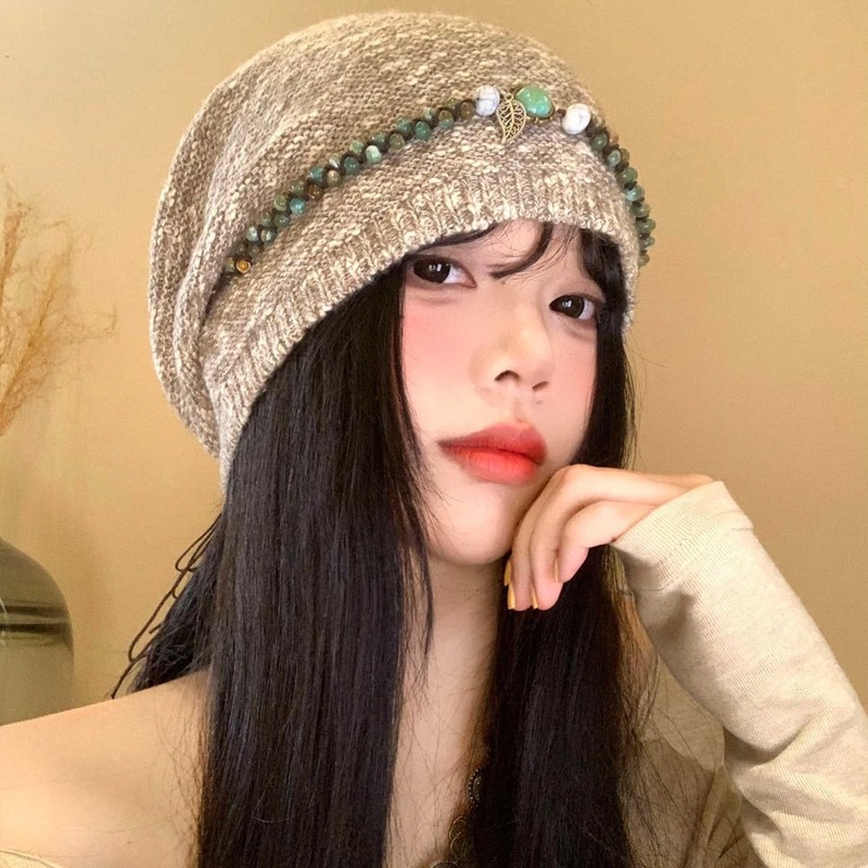 甜美百搭民族风针织堆堆帽秋冬休闲时尚扎染套头帽美式复古冷帽潮|undefined