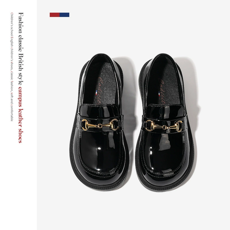 Кожаная обувь для девочек, весенне-осенняя черная детская одиночная обувь с мягкой подошвой, черные лоферы в британском стиле, обувь для большой принцессы для маленьких девочек