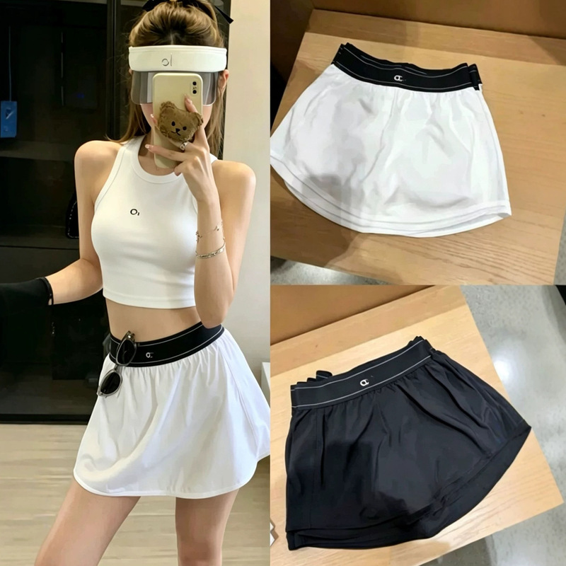 A brand letter 26 summer sports tank top quick-dry skirt for women, two-piece anti-exposure yoga sports fitness short skirt set