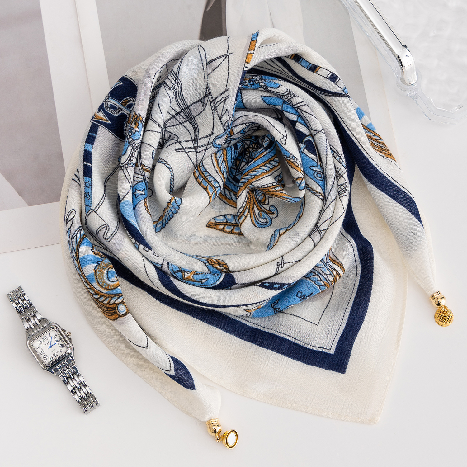 20g Weight Silk Scarf Classification Cotton, cotton and linen Material Spot, Plaid, Polka Dots, Leopard, Camouflage Pattern Spring&Summer, Autumn, Autumn&Winter Season Women's Gender Thin Cotton Square Scarf For Women, Comfortable Magnetic Buckle Design, Multifunctional Neck Warmer, Spring And Summer Accessory 7
