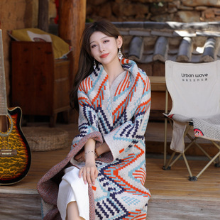 Outdoor Comfortable Breathable Shawl Coat Cape Casual Travel Retro Fashion Women's Ethnic Style Warm Scarf Cloak