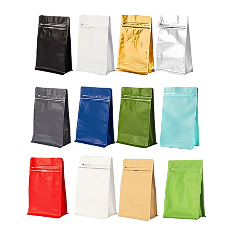 Inventario vertical de ocho lados sellado bolsa de café válvula de escape bolsa de granos de café 1 / 4 libras de papel de aluminio de color bolsa de embalaje autosuficiente