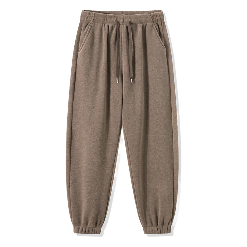 Los hombres de invierno de doble cara de lana polar forrado de lana gruesa pantalones calientes de los hombres ocasionales de desgaste exterior pantalones de chándal en stock al por mayor pantalones de terciopelo