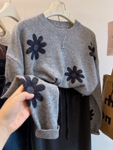 八瓣太阳花 软软糯糯 圆领羊毛针织衫 韩系宽松休闲套头毛衣女秋