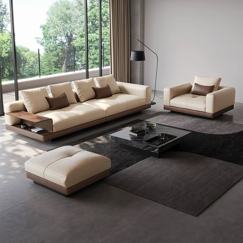 이탈리아 미니멀리스트 Connery Sofa 탑 레이어 Cowhide Sofa 라이트 럭셔리 현대 거실 3 인승 스트레이트 가죽 소파
