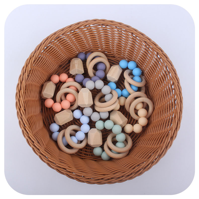 Productos para bebés mordedor de silicona nuevo bebé dientes juguetes de madera DIY mordedor Amazon AliExpress