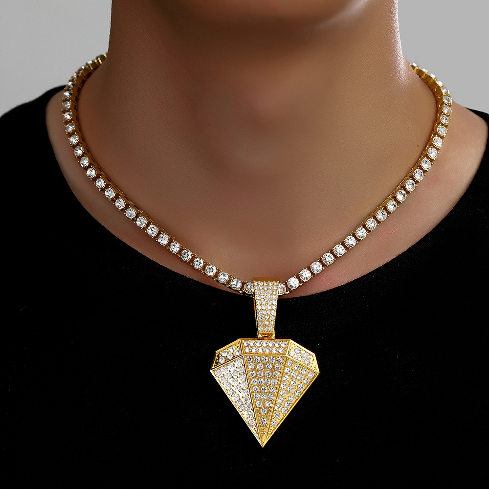 Collar de cadena cubana con colgante de aleación en forma de diamante, estilo hip-hop, moderno y creativo para hombre