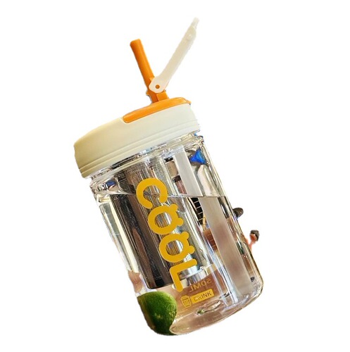 Plastic cup straw cup student water cup ins high-looking men and women bubble tea fruit tea with stainless steel tea warehouse